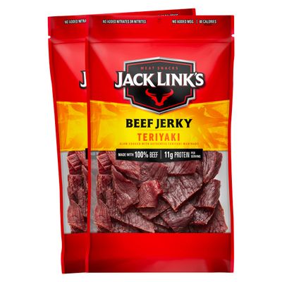 Jack Link&#39;s Beef Jerky, Teriyaki, Large Jerky Bags - Flavorful Meat Snacks, Ready to Eat Protein Snacks with 11g of Protein, Made with 100% Beef, Keto, Paleo &amp; Carnivore Diet Ready - 9 Oz. (Pack of 2)