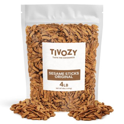 TIVOZY Sesame Sticks Original - Delicious and Fresh Gourmet Seed Snacks with the Perfect Mix of Roasted and Salty Flavor for Midday Snacking, Office On-The-Go Indulgence 4 Lb Bulk Pack