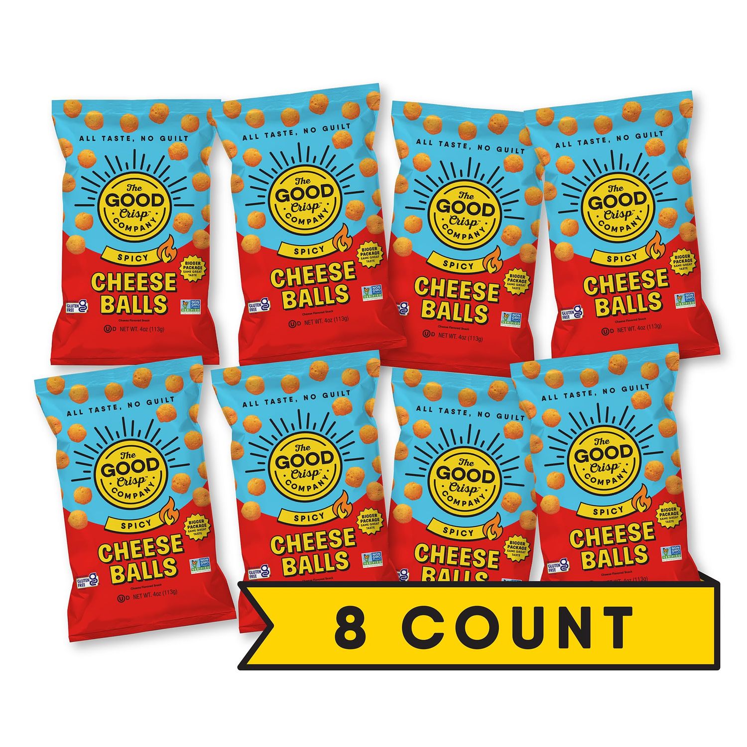 The Good Crisp Company, Spicy Cheese Balls, 4 Ounce Bags (Pack of 8)