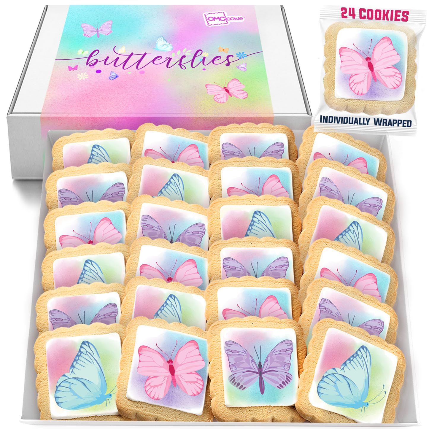 Butterfly Cookies 24 Pack Party Favors Basket Stuffers Decorated  INDIVIDUALLY WRAPPED Butterflies Sugar Cookies  Gift Basket Peanut &amp; Nut Free Bulk