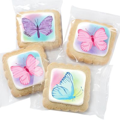 Butterfly Cookies 24 Pack Party Favors Basket Stuffers Decorated INDIVIDUALLY WRAPPED Butterflies Sugar Cookies Gift Basket Peanut & Nut Free Bulk