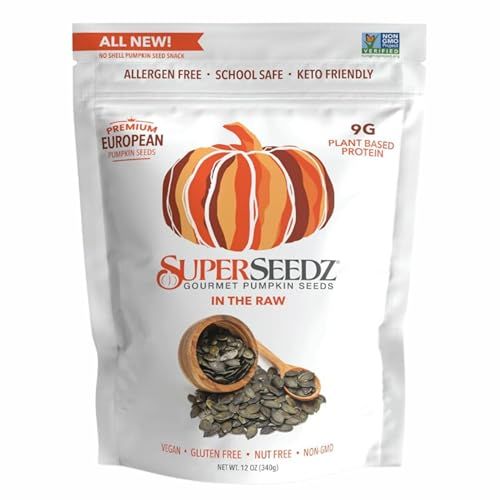 SuperSeedz Raw Styrian Pumpkin Seeds - Raw Unsalted Pepitas, No Shell, Whole 30, Paleo, Vegan &amp; Keto Friendly, 9g Plant Based Protein, Produced in USA, Nut Free, Fresh Gluten Free Snack (12oz)