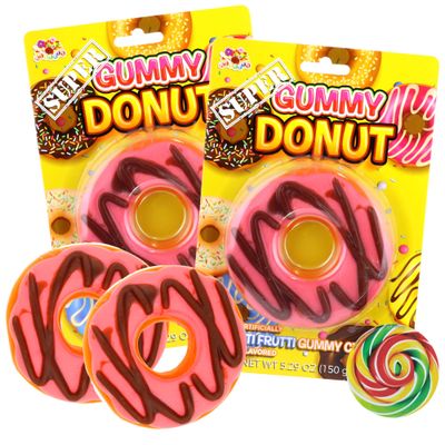 Needzo Giant Gummy Donut, Tutti Frutti Flavored Candy, Edible Party Favors, Share Size Snacks, Swirl Sticker Included, 5.29 Ounces, (Pack of 2)