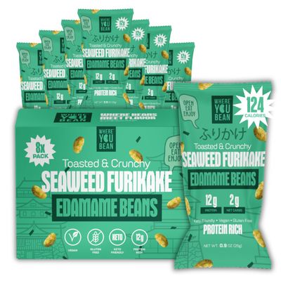 Where You Bean Edamame Beans Snack (Seaweed Furikake) - Crunchy and Dry Roasted Edamame Beans - High Protein Snacks, Keto and Vegan Healthy Snacks for Adults &amp; Low Carb Asian Snack 0.9 oz (Pack of 8)