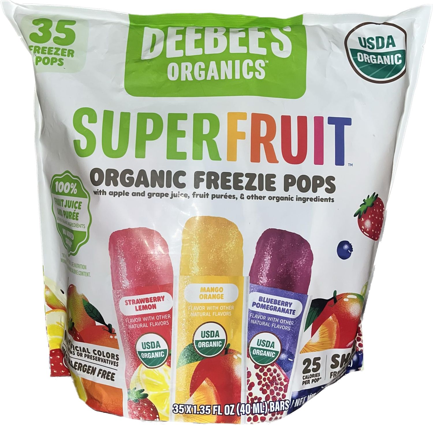 Deebee&#39;s Organics Superfruit Freezies, 1.35 Fl Oz, Pack of 35