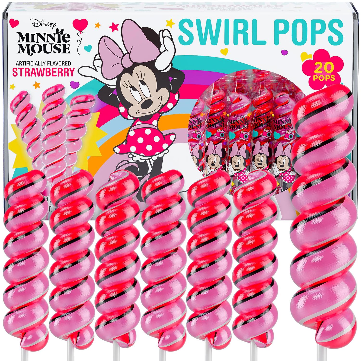 Minnie Mouse Lollipops Swirl 20pk- Minnie Mouse Candy &amp; Minnie Mouse Birthday Decorations - Minnie And Mickey Party Favors - Minnie Mouse Snacks - Minnie Mouse Food