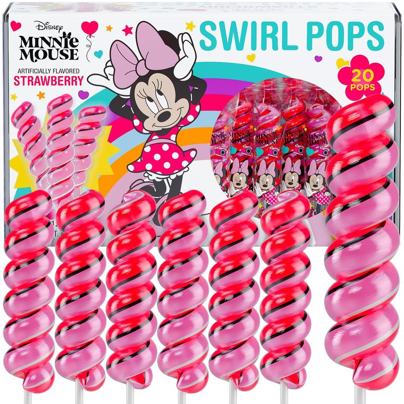 Minnie Mouse Lollipops Swirl 20pk- Minnie Mouse Candy &amp; Minnie Mouse Birthday Decorations - Minnie And Mickey Party Favors - Minnie Mouse Snacks - Minnie Mouse Food