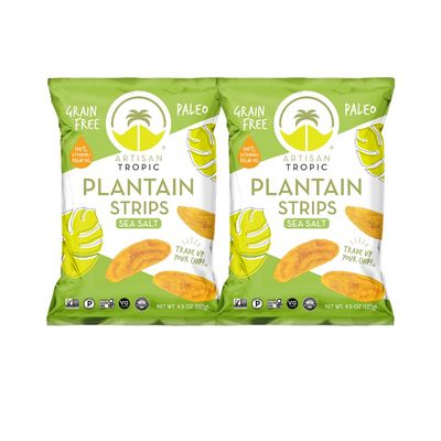 ARTISAN TROPIC Plantain Strips Sea Salt - 2 Pack, 4.5oz - Vegan, Paleo, Gluten Free Chips - Whole 30 Approved Foods Non-GMO Healthy Snack for Lunches, Dipping, Parties - Baked Banana Chips