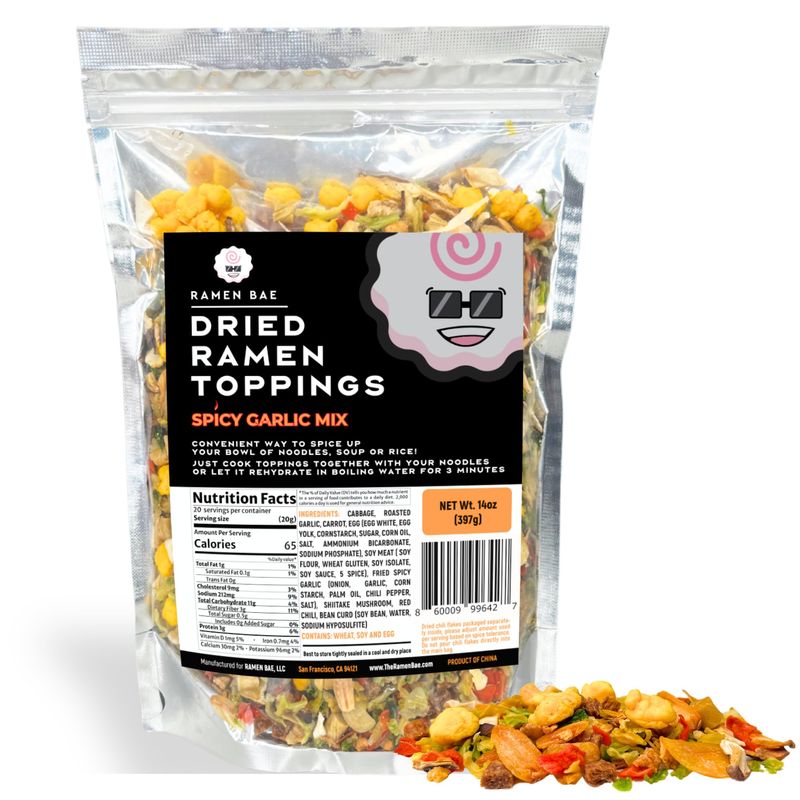 The Ramen Bae - Spicy Garlic Mix, Dried Ramen Toppings - Ramen Toppers - 14oz