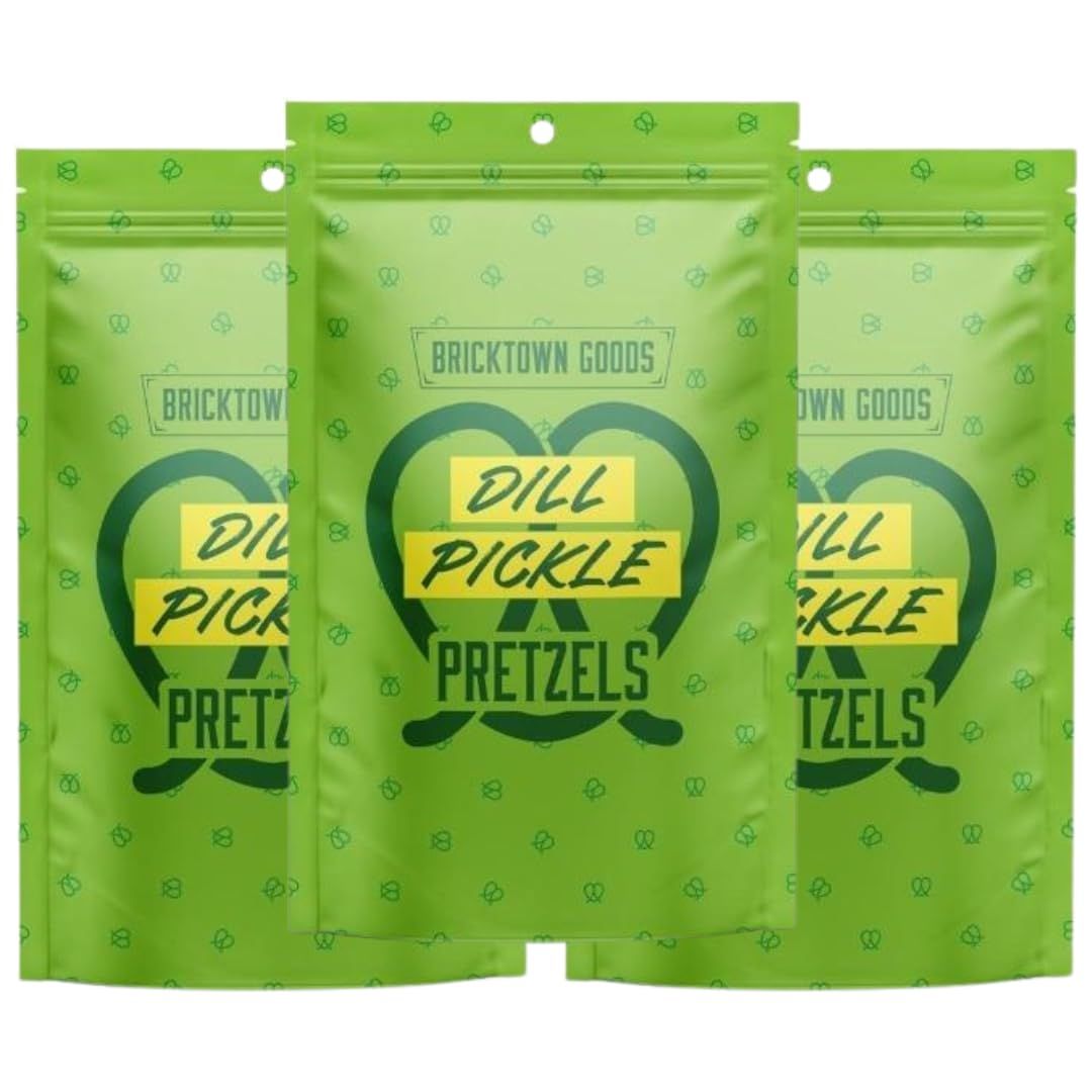 Bricktown Goods Dill Pickle Gourmet Flavored Pretzels - Small Batch, Artisan Recipe - 16.5 oz. - Crispy, Savory Snack - Perfect Healthy Snacks for Kids &amp; Pretzels Lovers