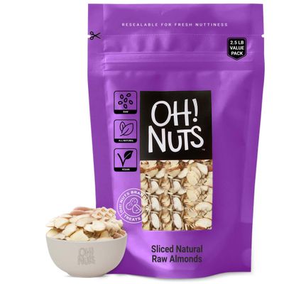 Oh! Nuts Almonds Natural Sliced - Raw - 100% Natural - 2.5 lb - High-Protein Almond - Packed in New York Zip-Seal Bag for Exceptional Freshness