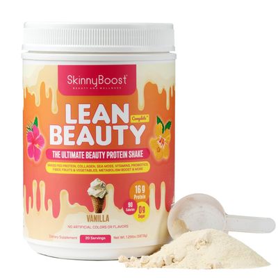 Lean Beauty Shake Protein Powder-Vanilla- Grass Fed Whey Protein, Hydrolyzed Collagen, Beauty Ingredients, Vitamins, Fiber, No Sugars, All Natural, 20 Servings, Made in USA