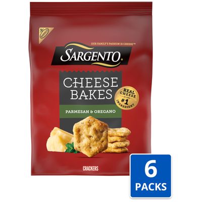 Sargento Cheese Bakes Parmesan and Oregano Crackers, Cheese Crackers, Lunch Snacks, Bulk Snacks, 6-4.5 oz Bags
