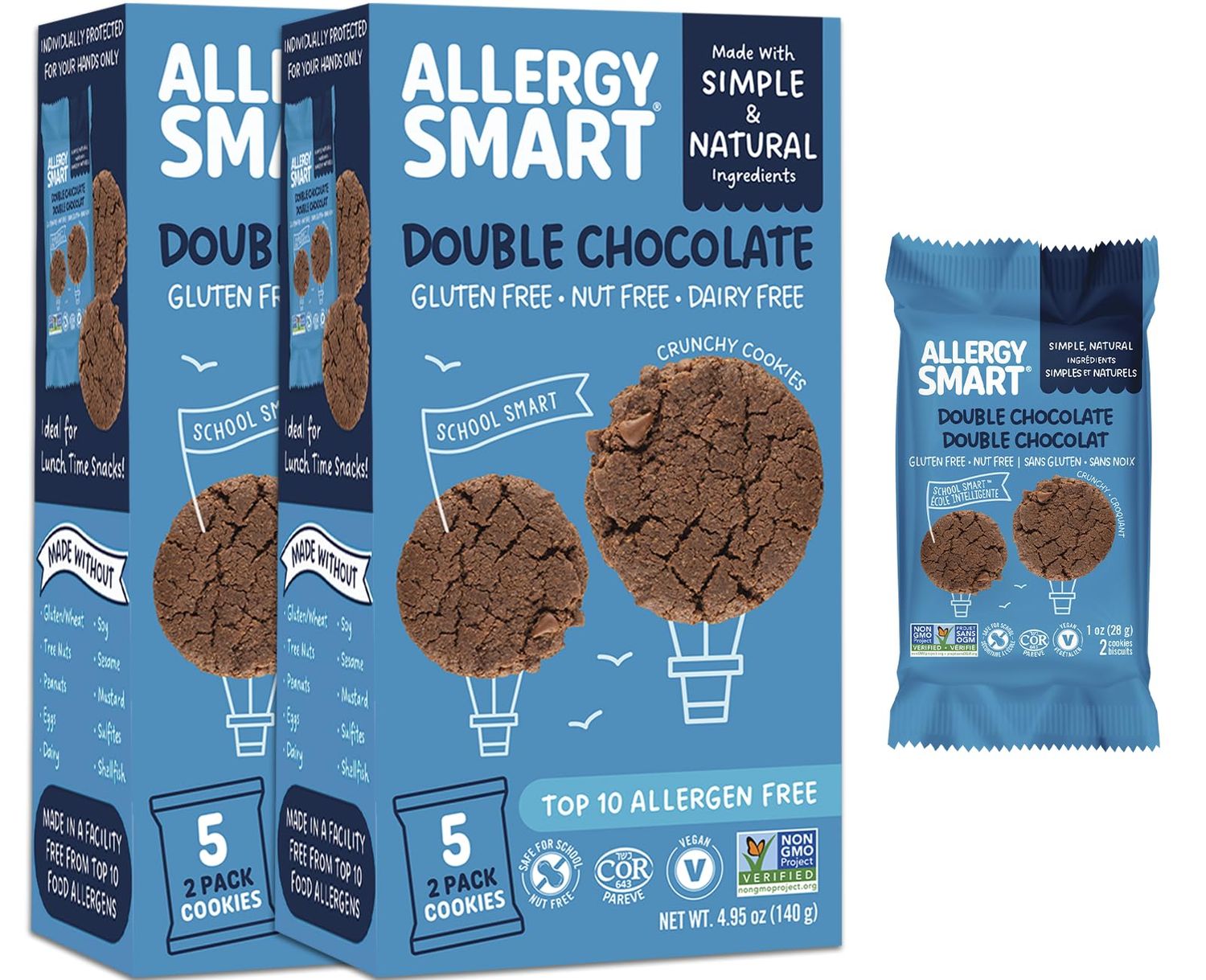 Allergy Smart Crunchy Vegan Cookies  Gluten Free, Nut Free, Egg Free, Soy Free, Dairy Free, Non GMO, Kosher  Delicious Plant Based School Snack for Kids &amp; On the Go  10 INDIVIDUALLY WRAPPED 2 Packs
