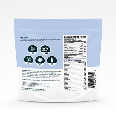 Total Nutrition Health Collagen Peptides Powder - 11oz Unflavored - Pure Grass Fed Collagen Protein with Vitamin C, B3, B6, B12, Biotin for Hair, Nails, Skin and Joint Support - Non-GMO, Sugar-Free
