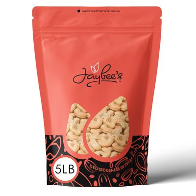 Premium Raw Whole Cashew Nuts 5 Pounds  Natural Unsalted Whole Cashew Nuts  Healthy Vegan &amp; Keto Snack, Gluten-Free, Oil-Free  Bulk Resealable Bag for Snacking, Cooking &amp; Baking  Jaybee&#39;s