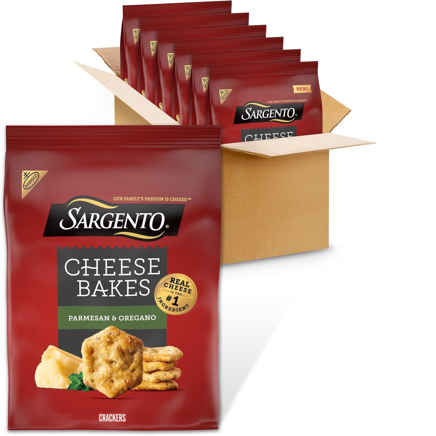 Sargento Cheese Bakes Parmesan and Oregano Crackers, Cheese Crackers, Lunch Snacks, Bulk Snacks, 6-4.5 oz Bags