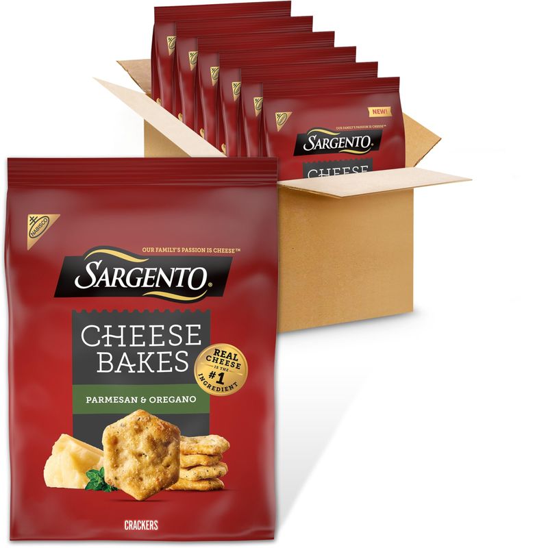Sargento Cheese Bakes Parmesan and Oregano Crackers, Cheese Crackers, Lunch Snacks, Bulk Snacks, 6-4.5 oz Bags