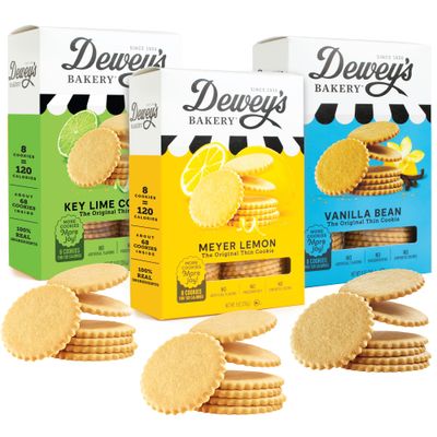 Dewey&#39;s Bakery Meyer Lemon, Key Lime and Vanilla Moravian Cookie Thin Variety Pack, Bakery Fresh with Real Simple Ingredients, Low Calorie Snack, No Artificial Flavors, 9 oz (Pack of 3)