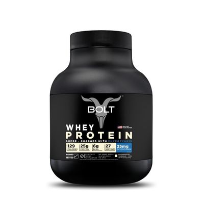 Bolt Whey Protein Powder  with Superfood Phycocyanin  Muscle Building &amp; Recovery with Bone Health  25g Protein, 6g BCAA Per Serving  2LB/32oz, 27 Servings  Madagascar Vanilla