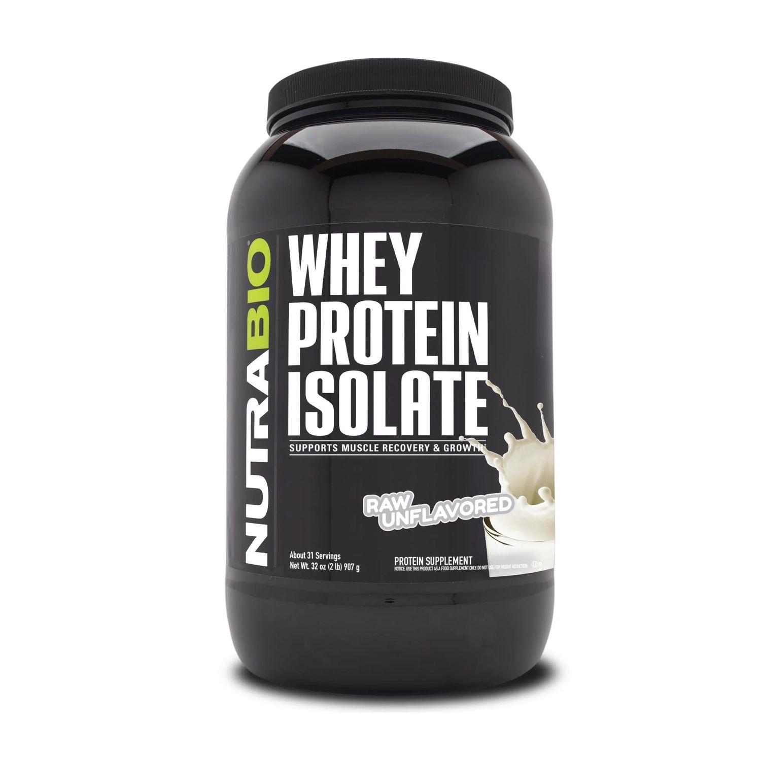 NutraBio Whey Protein Powder Isolate Supplement - 25g of Protein Per Scoop with Complete Amino Acid Profile - Soy and Gluten Free Protein Powder - Zero Fillers and Non-GMO - Raw Unflavored - 2 Lbs.