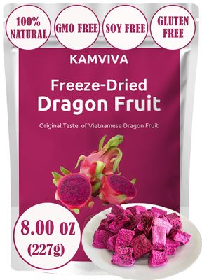 KAMVIVA Vietnam&#39;s Freeze Dried Dragon Fruit, 227g/8.0 Oz, 100% Natural, Red Pitaya Dry Pieces, Dragonfruit Cubes, No Sugar Added, Non GMO, Gluten Free, Great for Snack, Drinks, Cereal, Yogurts, Chips