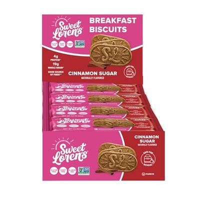 Sweet Loren&#39;s Vegan Breakfast Biscuits  Cinnamon Sugar  4g Protein, 19g Whole Grains  Plant Based, Gluten Free, Dairy Free, Nut Free Snacks  Grab &amp; Go 8 Pack (24 Total Biscuits, 1.6 ounce each)