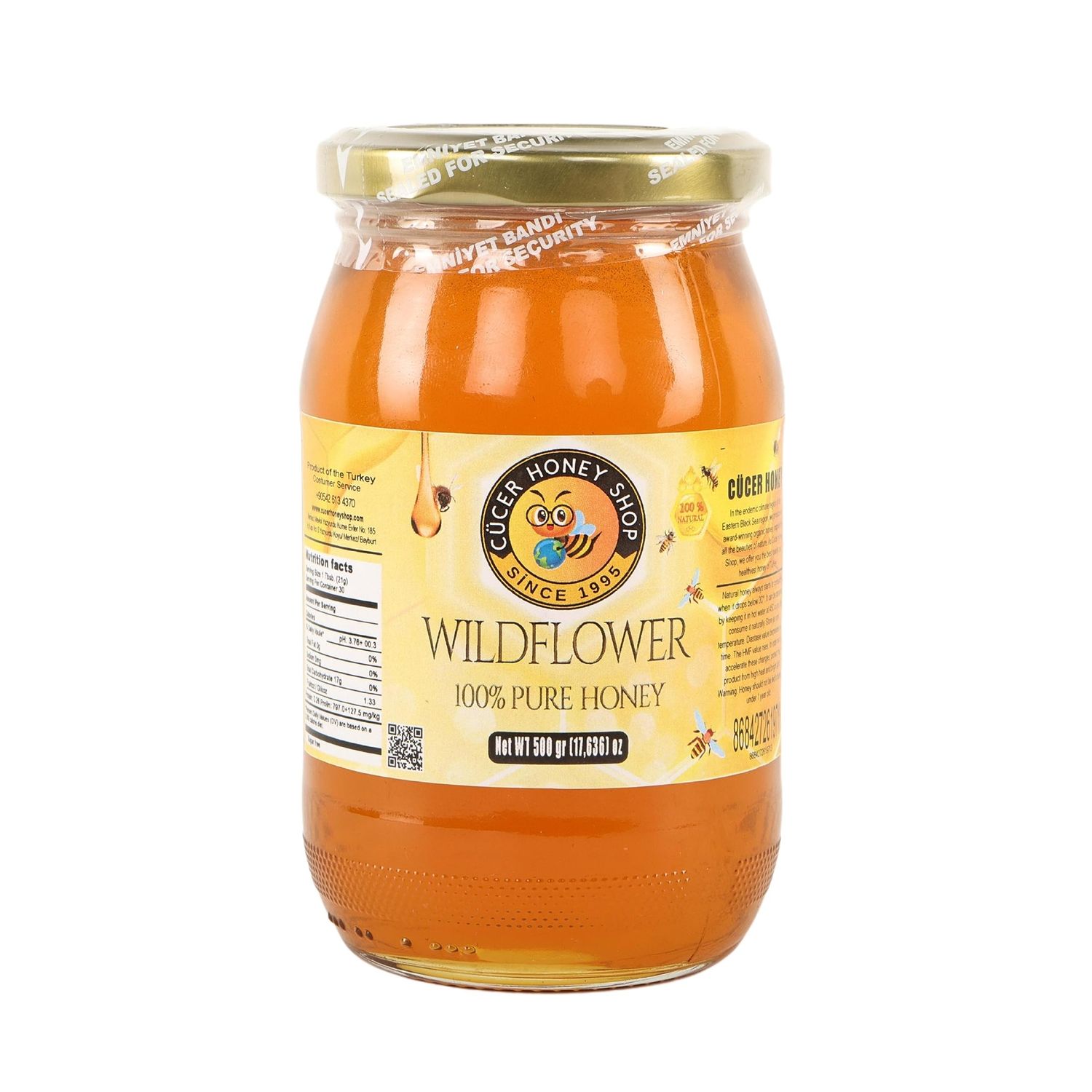 Cucer Honey Shop Wildflower Raw Honey Turkish 100% Pure Organic Honey for Snacks Natural Honey Jar 17.60 oz (1.10)