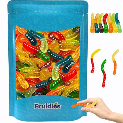 Fruidles Large Gummi Worms Candy, Assorted Fruit Flavors Gummies, Allergy Friendly, Non-GMO, No Artificial Sweeteners Gummy (2 Pounds)