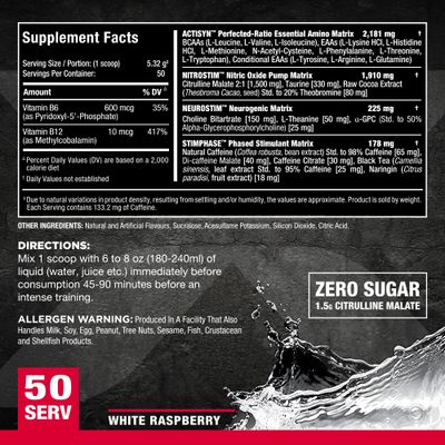ALLMAX MUSCLEPRIME, White Raspberry - 266 g - Advanced Grade Pre-Workout - Boosts Energy & Focus with 9 Essential Amino Acids - Zero Sugar - 50 Servings