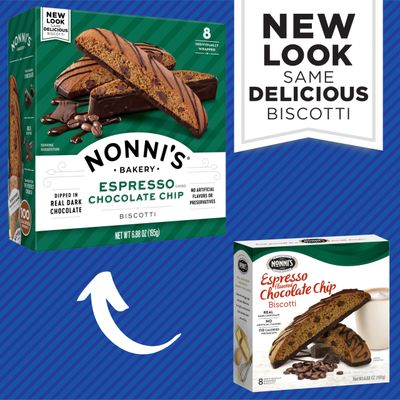 Nonni's Espresso Chocolate Chip Biscotti Cookies - 6 Boxes Espresso Coffee Cookies - Espresso Chocolate Chip Cookies w/Dark Chocolate - Italian Biscotti Individually Wrapped Cookies Kosher - 6.88 oz