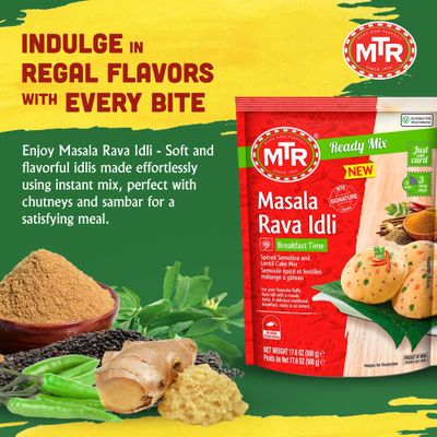 MTR Instant Masala Rava Idli Mix - Ready to Cook Authentic Indian Breakfast, Lunch, Dinner or Snack Meal - No Added Preservatives - A Quick &amp; Easy Recipe Suitable for Vegetarians - (500g, Pack of 3)