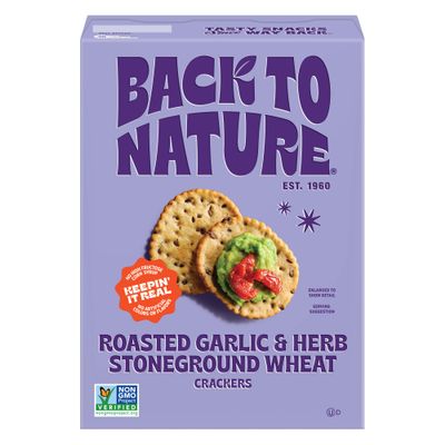 Back to Nature - Stoneground Wheat Crackers - Garlic &amp; Herb - Real Ingredients like Whole Grain Wheat, Flax Seed and Sea Salt - Dairy Free &amp; Non-GMO - 5 ounce