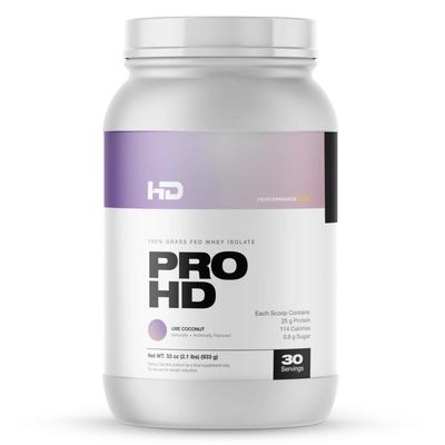 HD MUSCLE ProHD Protein  100% Grass Fed Whey Isolate  25g Protein, 114 Calories, 0g Fat  Zero Fillers or Amino Spiking  30 Servings (Ube Coconut)