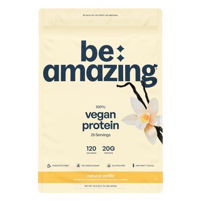 Be Amazing Vegan Protein Powder  20g Plant-Based Protein with Prebiotics Fibers  Sugar-and-Gluten-Free Shake Mix, Low Carb Non-Dairy Smoothie  Natural Vanilla, 25 Servings