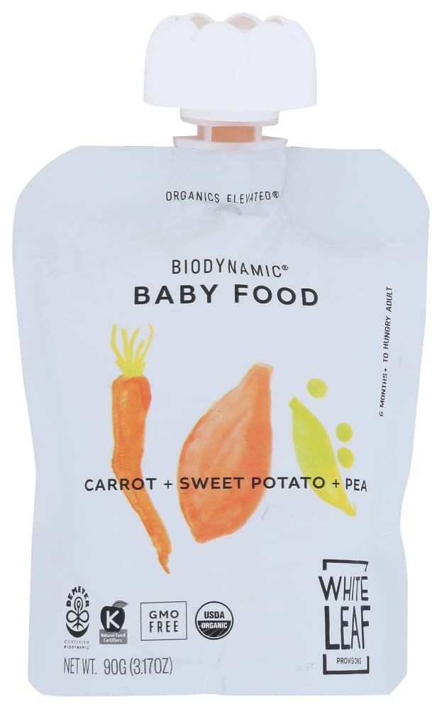 White Leaf Provisions Organic Baby Food - Carrot, Sweet Potato &amp; Pea Unsweetened Baby Food Pouches - USDA, GMO &amp; BPA Free Squeezable Toddler Snacks - 24 x 90 grams