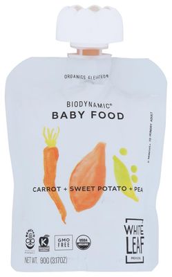 White Leaf Provisions Organic Baby Food - Carrot, Sweet Potato &amp; Pea Unsweetened Baby Food Pouches - USDA, GMO &amp; BPA Free Squeezable Toddler Snacks - 24 x 90 grams