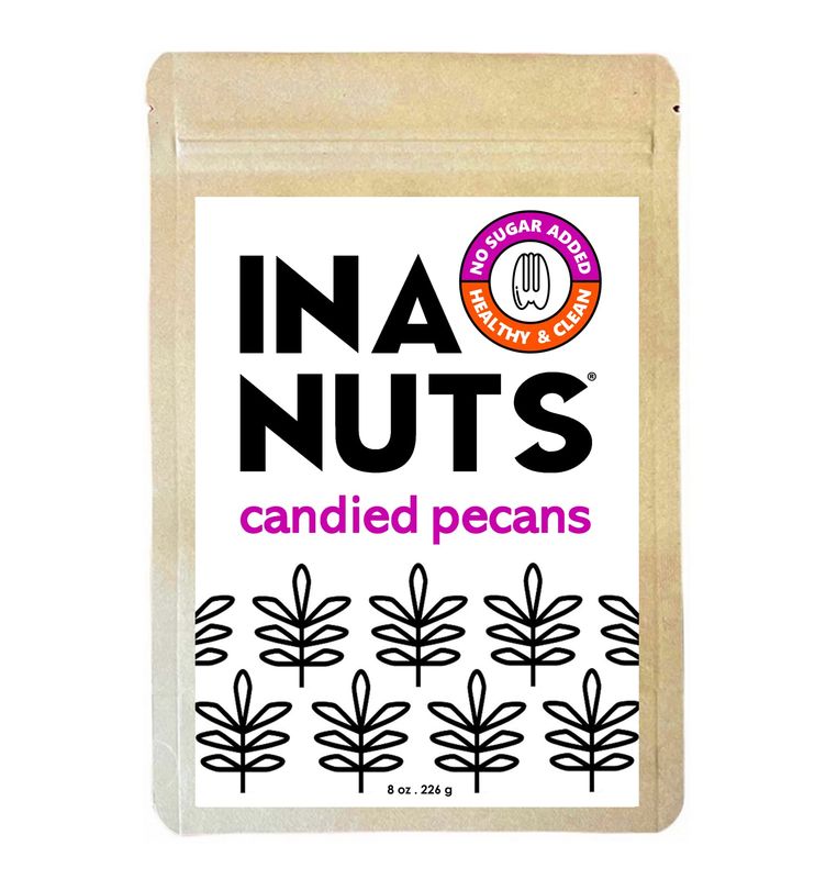 InaNuts Candied Pecans, NO Added Sugar, Gluten Free, Dairy Free, Keto &amp; Paleo Friendly, Low Carb Healthy Super Nut, 8oz Bag