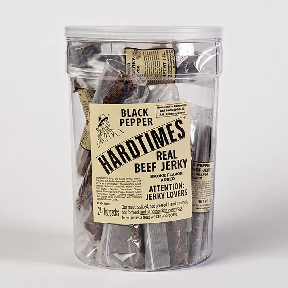 Hardtimes Handcrafted Beef Jerky - Black Pepper Flavor - 24 Pack of 1 oz. Bags