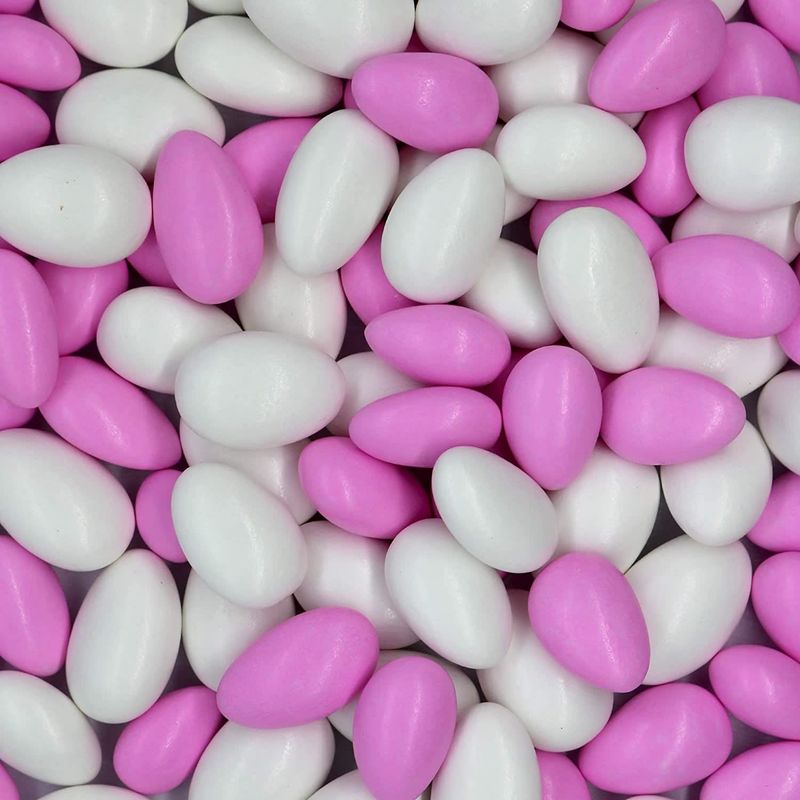 SweetGlob Jordan Almonds Party Colors Hard Candy (1 Pound, Pastel Pink &amp; White (Baby Girl))
