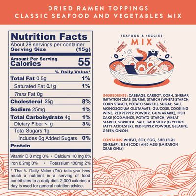 Ramen Eats Classic Seafood Mix with Dried Vegetables for Noodles (15oz Seafood Mix)