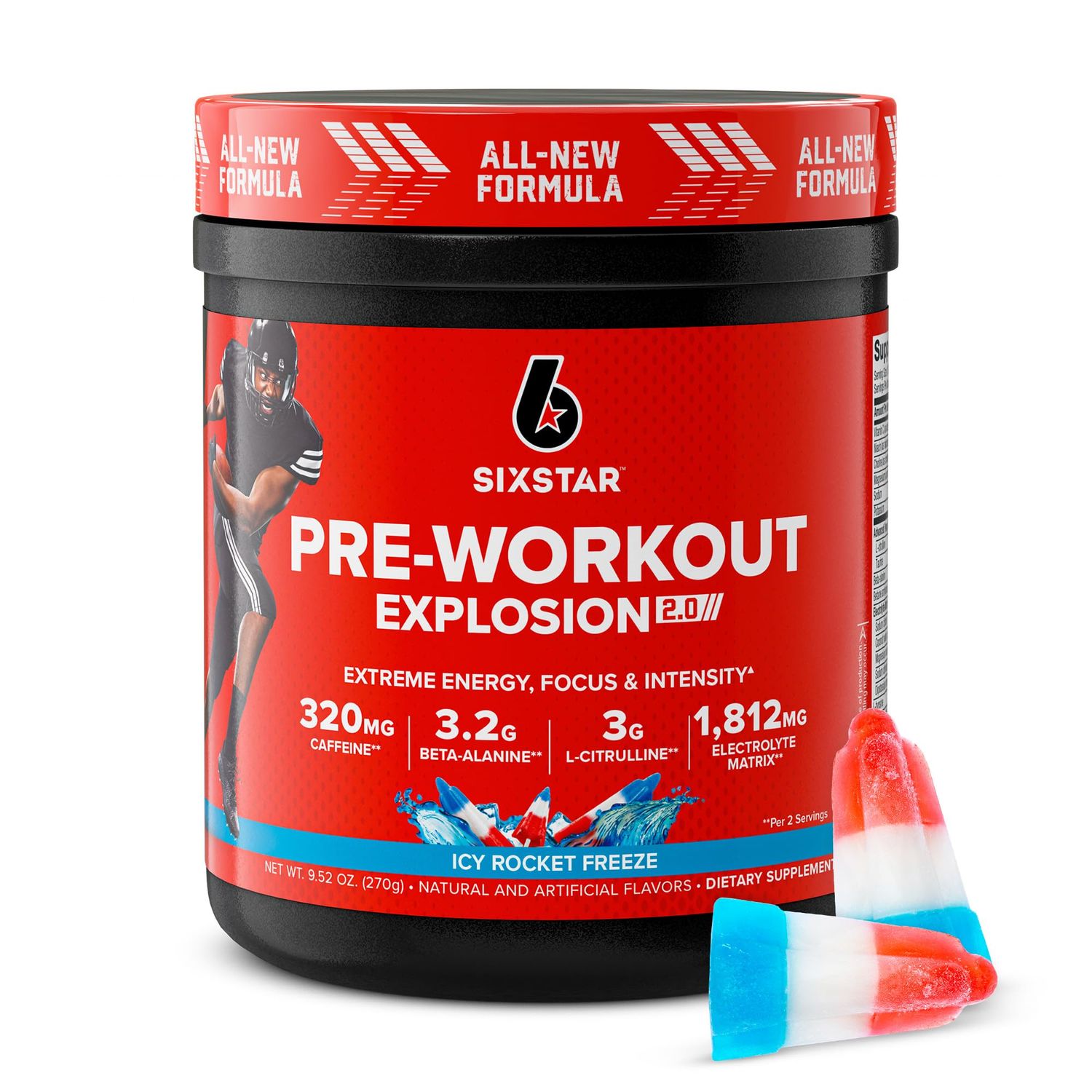 Six Star Pre-Workout Powder for Men &amp; Women, ICY Rocket Freeze (30 Servings) - Preworkout Explosion 2.0 Energy Powder Drink Mix with Beta-Alanine &amp; Caffeine - Sports Nutrition Supplement Products