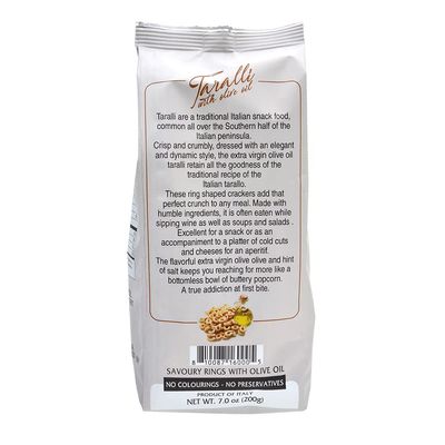 Taralli with Olive Oil from Puglia, Italy. (Pack of 2), 7 oz All Natural Ingredients: wheat flour, white wine, olive oil, extra virgin olive oil, salt