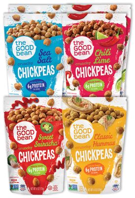 The Good Bean Crunchy Chickpeas - Variety Pack - (6 Pack) 6 oz - Sea Salt, Chili Lime, Sweet Sriracha, and Classic Hummus Roasted Chickpea Beans - Vegan Snack - Good Source of Plant Protein and Fiber