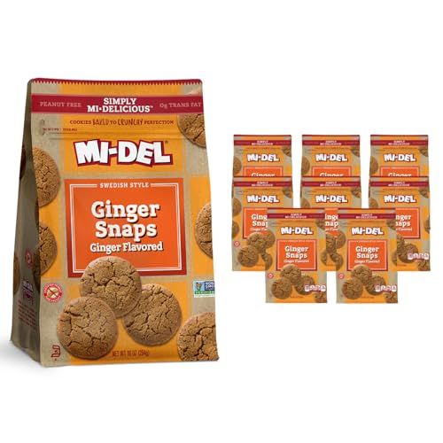 Mi-Del Ginger Flavored Snaps - Crunchy Ginger Cookies - Swedish Ginger Snaps Cookies Old Fashioned - Non-GMO Certified, 0g Trans Fat, Healthy Cookies (Pack of 8)