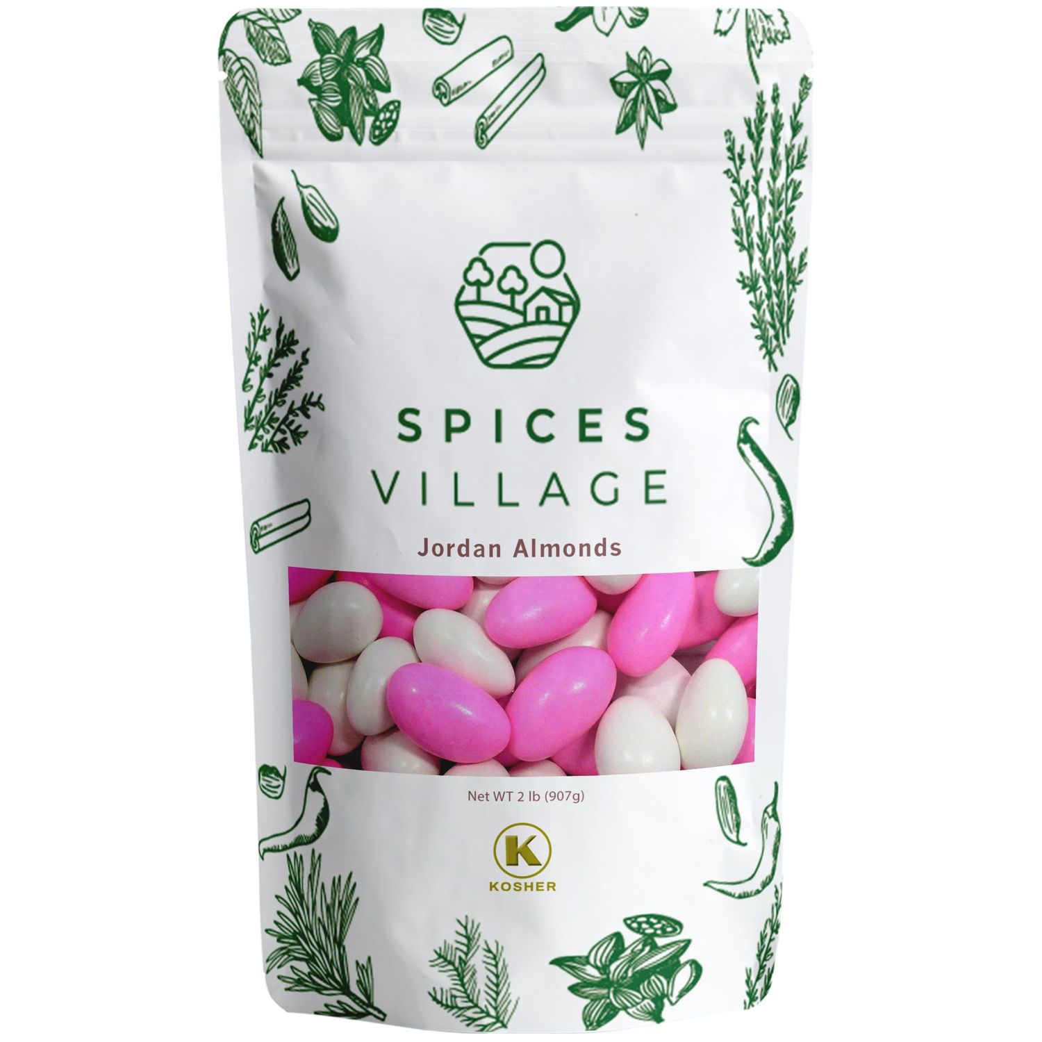 Spices Village Jordan Almonds, Pink and White, Crunchy Candy Coated Almonds, 32 oz, Perfect for Weddings, Baby Showers, Parties, Favors, and Gifting, Kosher Certified