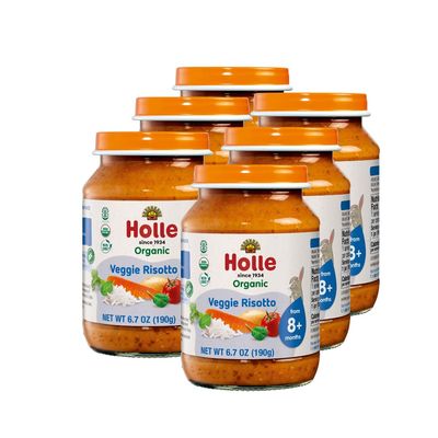 Holle Organic Baby Food Jars - Veggie Risotto Baby Puree with Organic Carrot, Spinach, Potato &amp; Rice - (6 Jars) Stage 2 Baby Food for 8 months and Older - Baby Snack or Balanced Meal