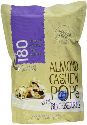 180 Snacks All Natural Gluten Free Almond Pops Snacks 15oz (Blueberries)
