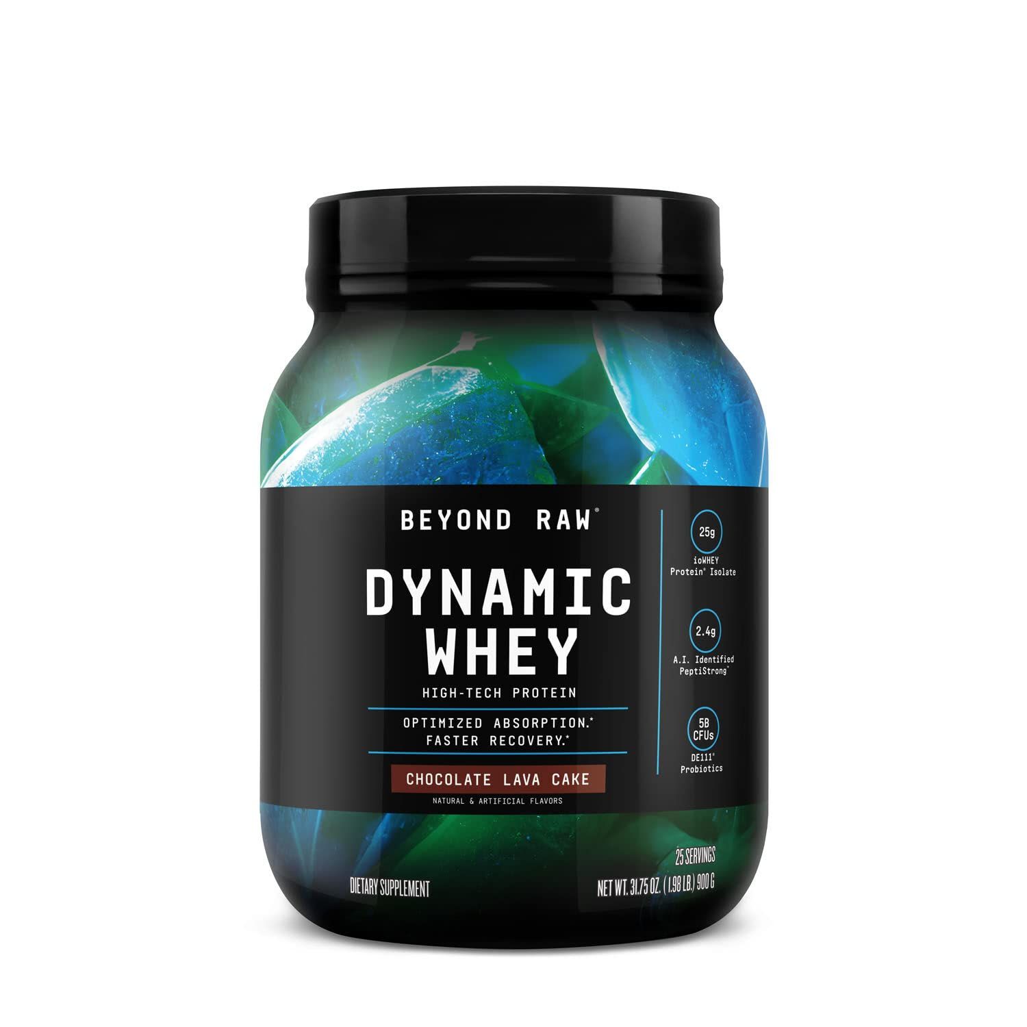 BEYOND RAW Dynamic Whey  High-Tech Protein  Optimized Absorption and Faster Recovery  Chocolate Lava Cake  25 Servings