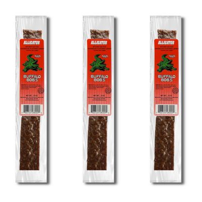 Buffalo Bob&#39;s Wild Game Meat Snacks - Alligator Barbecue Jerky Strip (0.75oz, 3 pack) High-Protein Exotic Meat for Adventure Enthusiasts, Stocking Stuffer, Gift for Dad/Men